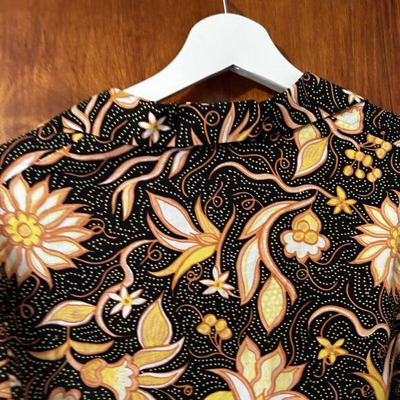 The Kooples Top Black Coral Pattern Short Sleeve Funky Retro Button Down Shirt - Picture 9 of 10